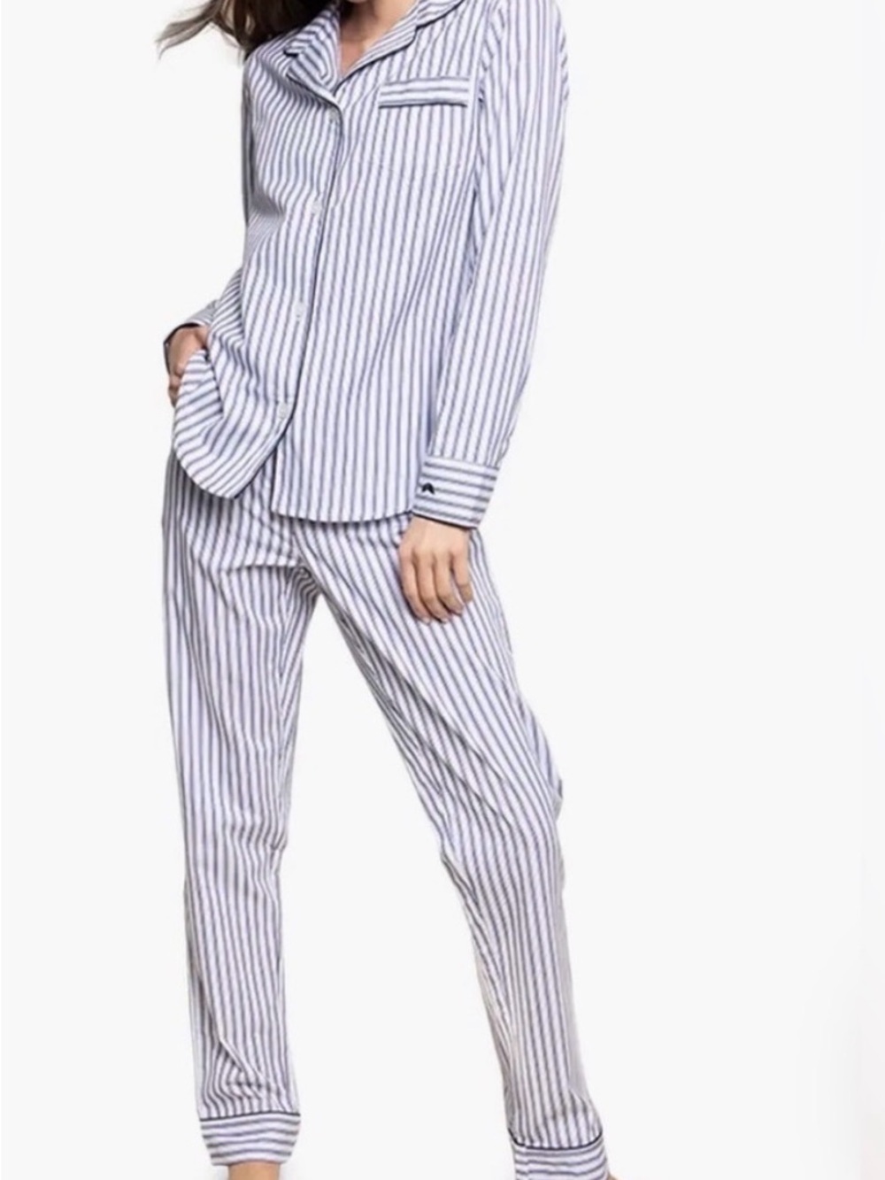 Women’s Striped Button-Front Pajama Set - Blue/White